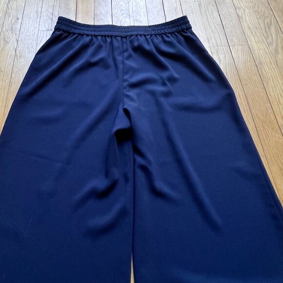 Trina Turk Size L Navy Blue w White Stitching Just Arrived Wide Leg Crop Pants - Picture 11 of 15